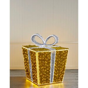 1.5m Gold and Silver 3D Light Up Gift Box