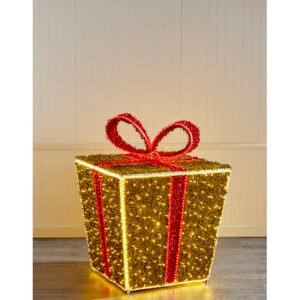 1.5m Gold and Red 3D Light Up Gift Box