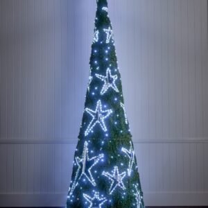 Pre-Lit Star Cut-Out Cone Style Christmas Tree – Green with White LED – 3m