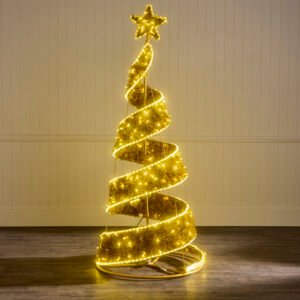 2.76m LED Gold Tinsel Spiral Tree w/ Tree Top Star