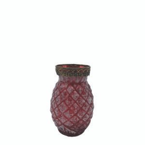Red Frosted Pineapple Vase with Gold Etching