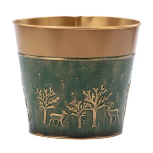 Green/Gold Metal cachepot 6 inches