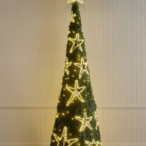 Pre-Lit Star Cut-Out Cone Style Christmas Tree – Green with Warm White LED – 3m