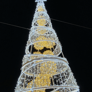 7.2m Gold and Silver Light Up Spiral Tree with Baubles Inside