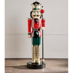 2m Green, Red and Gold Nutcracker with Sceptre Left