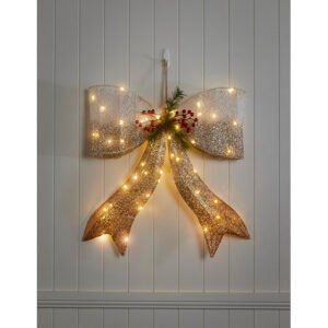 70cm Light Up Gold and White Bow