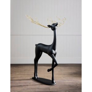 158cm Black Standing Reindeer with Gold Antlers