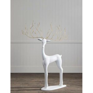 1.47m White Standing Reindeer with Gold Antlers