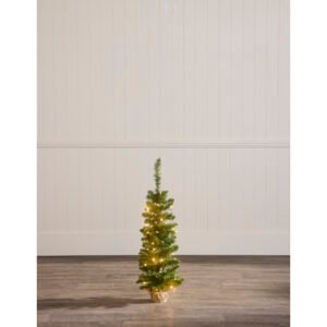 PreLit Tree in Hessian Pot – Artificial Table Top Christmas Tree – Green – 3 foot