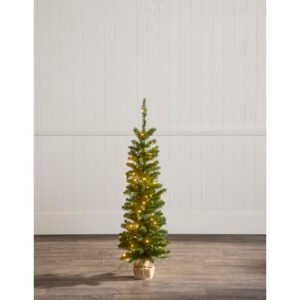 PreLit Tree in Hessian Pot – Artificial Table Top Christmas Tree – Green – 4 foot