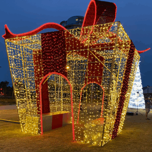 4.5m Gold and Red Light Up Walk Through Gift Box