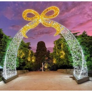 4m Light Up Silver Arch with Gold Bow