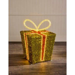 1m Gold and Red 3D Light Up Gift Box