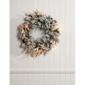 Snow Pine Cone Berry Pre-Lit Wreath – Christmas Wreath – 76 cm