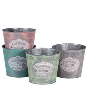 Flower Tin Pot  7 x 6.5 inch Aqua